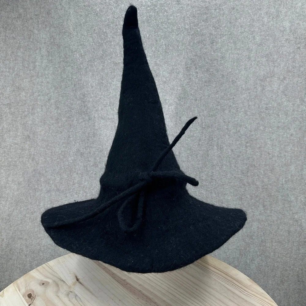 One of a Kind Wool Witch Hat One Size Black Felted Wool Pointed Whimsigoth